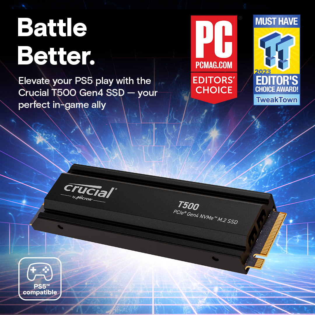 Crucial T500 2TB PCIe Gen4 NVMe M.2 SSD with heatsink- view 7